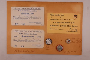 1939 POTTSTOWN HIGH SCHOOL Junior ROTES KREUZ MITGLIEDSCHAFT Karte Pin PHS AA - Bild 1 von 6