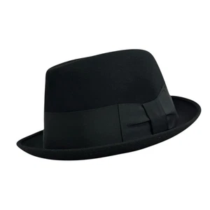 Vintage 50s LANCASHIRE 7 1/8 Wool Felt Fedora Hat Classic Retro Unisex BLACK - Picture 1 of 24