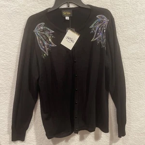 Strickjacke Pullover XL Bob Mackie Wearable Art Pailletten schwarz mit silber NEU QVC - Bild 1 von 13