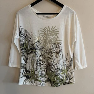 TU Soft White Leopard SIZE 8 UK Metallic 3/4 Sleeve Embellished Top 🐆✨ - Picture 1 of 9