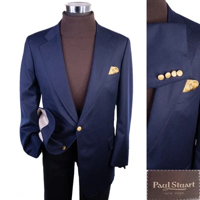 Paul Stuart Navy Blue Gold Buttons Sz 44L/R Long - Regular sleeves Sport Coat - Image 1 of 4