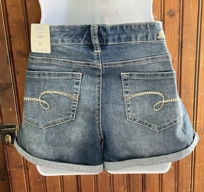 Girls Justice Sparkle SEQUIN Denim SHORTS Sz 16 NWT Soft Stretchy Never Worn - Image 1 of 4