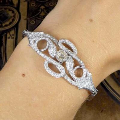 当代锆石套装双蛇手链带柠檬色宝石中心 — 第 1/4 张图片