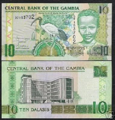 GAMBIA 10 DALASI P-26 A 2006 x 10 PCS IBIS BIRD CROCODILE UNC LOT ANIMAL NOTE - Image 1 of 2