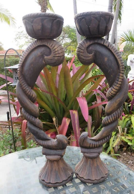 Par grande de candelabros de madera tallada a mano de 22" país francés  Foto 1 de 4