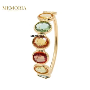 18k Oro Amarillo Inspiración Vintage Natural Multicolor Zafiro Apilable Anillo - Imagen 1 de 6