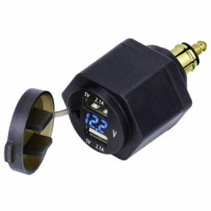 Power Adapter Blue LED Voltmeter Dual USB Charger for BMW Motorcycle Hella Plug - Zdjęcie 1 z 8