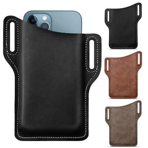 Men Vertical PU Leather Pouch with Waist Belt Loop Cell Phone Holster Wallet Bag - Picture 1 of 42