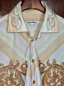 DANIEL ELLISSA M PINK PEACH STRIPED EMBROIDERED SHIRT - Picture 1 of 5
