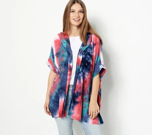 Attitudes By Renee Malibu Knit Tie Dye Hooded Shirt Firecracker Large - Picture 1 of 4