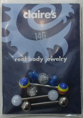 M2 E 14g Raya Azul Brillo Lengüeta Anillo Barra 5/8 Surg Acero JOYERÍA CORPORAL Foto 1 de 4