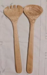 Talisman Designs 2 lustige Katzen Design Buchenholz Salat Servier Set Laser geätzt - Bild 1 von 7