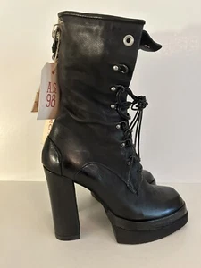 NEW US9/EU40 AS98 Vivienne Sequoia Black Leather Boots SEXY Platform Biker NIB - Picture 1 of 12