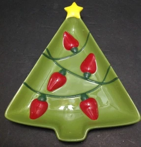 Hallmark Christmas Tree Serving Dish 8" x 6.5" Ceramic Great for Candy Nuts - Picture 1 of 3
