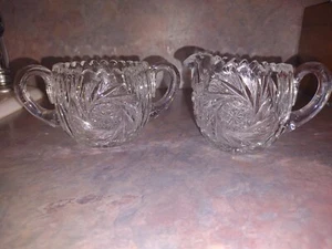 Vintage American Brilliant Cut Glass Starburst Creamer and Sugar Set 2684 - Picture 1 of 3