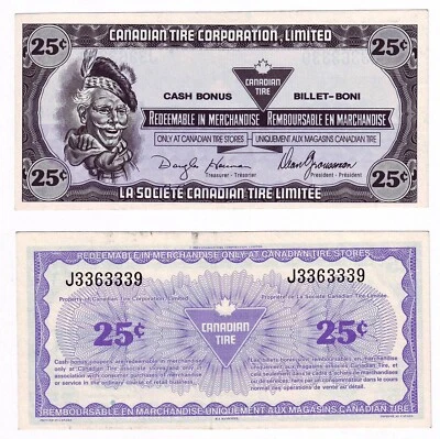 25 cents 1989 UNC Canadian Tire Corporation Limited Cash Bonus Trade Voucher RAR - Image 1 of 3