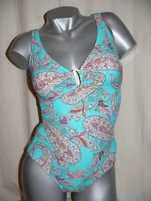 LIDEA eleganter Badeanzug Einteiler Medium Support türkis Paisleymuster NEU - Bild 1 von 3