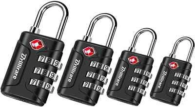 BRILLIRARE 4 Pack TSA Approved Luggage Locks, Combination Travel Padlock, 3-Digit Waterproo