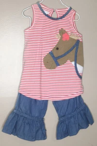 Mud Pie Girls size 4T Horse Tunic Capri Set Two Piece - Bild 1 von 3
