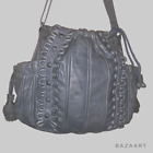 Rare Lockheart Leather Blue Shoulder Bag Hooks & Beads Cinched Closure 2 Tassels
