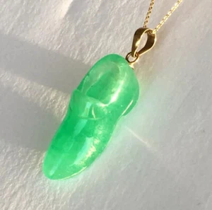 P4220 Neu 14k massiv Gelbgold natürliche Qualität grüne Jade Glücksschuh Anhänger - Bild 1 von 12
