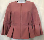 Ted Baker Jacket Rose Pink Pleated Sleeve And Hip Rose Gold Zip Up StretchSize 1