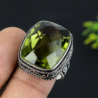 Peridot Gemstone Handmade 925 Sterling Silver Jewelry Ring Size 9 Q324 - Image 1 of 3