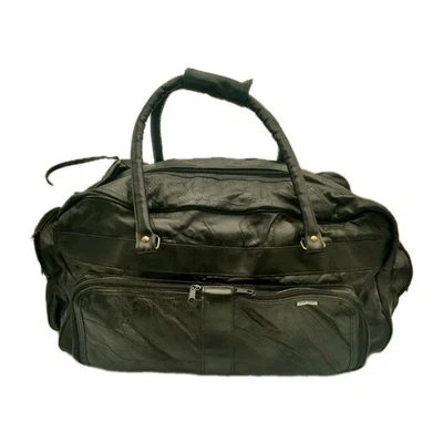 Vintage Black Leather Patchwork Weekender Duffle Bag - Image 1 of 4