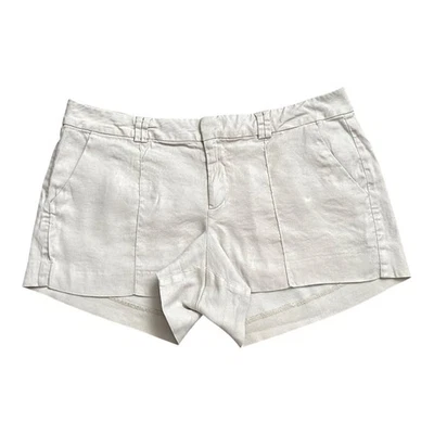 GUESS Womens Size 29 Khaki Beige Low Rise Linen Blend Flat Front Shorts - Image 1 of 4