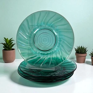 Vintage Teal Green Swirl Glass Saucers 6” Set of 4 Mid Century Retro Dishes - Picture 1 of 6