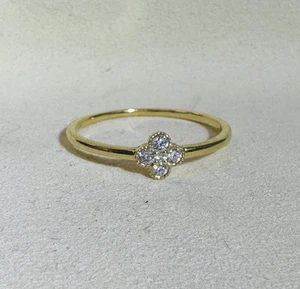 Solid 14K Yellow Gold Diamond Flower Clover Ring Size 7.25 - Picture 1 of 5
