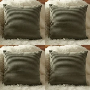 Set of 4 - Corduroy Cushion Cover Olive Sage Green 18x18" 45x45cm Soft Striped - Picture 1 of 10