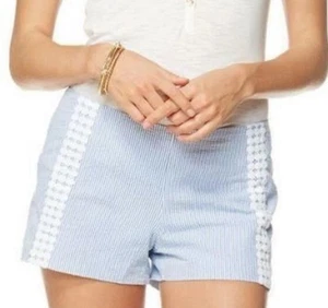 Lilly Pulitzer Liza Shorts In Blue And White Stripe Sz 00 - Picture 1 of 7