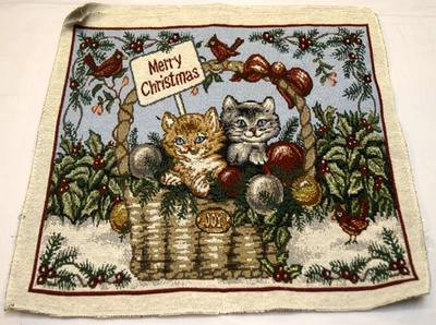 Set of 2 Merry Christmas Kittens in Basket Joy Tapestry Fabric Panels 16.5 X 16 - Image 1 of 4