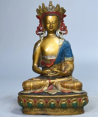 Antigua estatua de Buda Amitabha dorada de latón budismo tibetano antiguo de China de 8,3" Foto 1 de 4