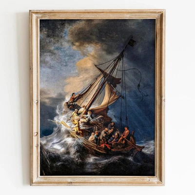 Impresión de póster de arte de pared de Jesús cristiano Cristo en la tormenta en el mar de Galilea Foto 1 de 4