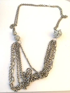 Metal Sautoir Necklace With 3 Strass Paved Balls - Picture 1 of 2