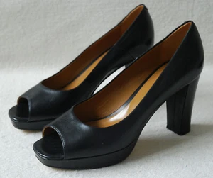 Pollini Black Whole Leather Open Toe Platform Pumps High Heel 40EU 7UK NEW - Picture 1 of 7