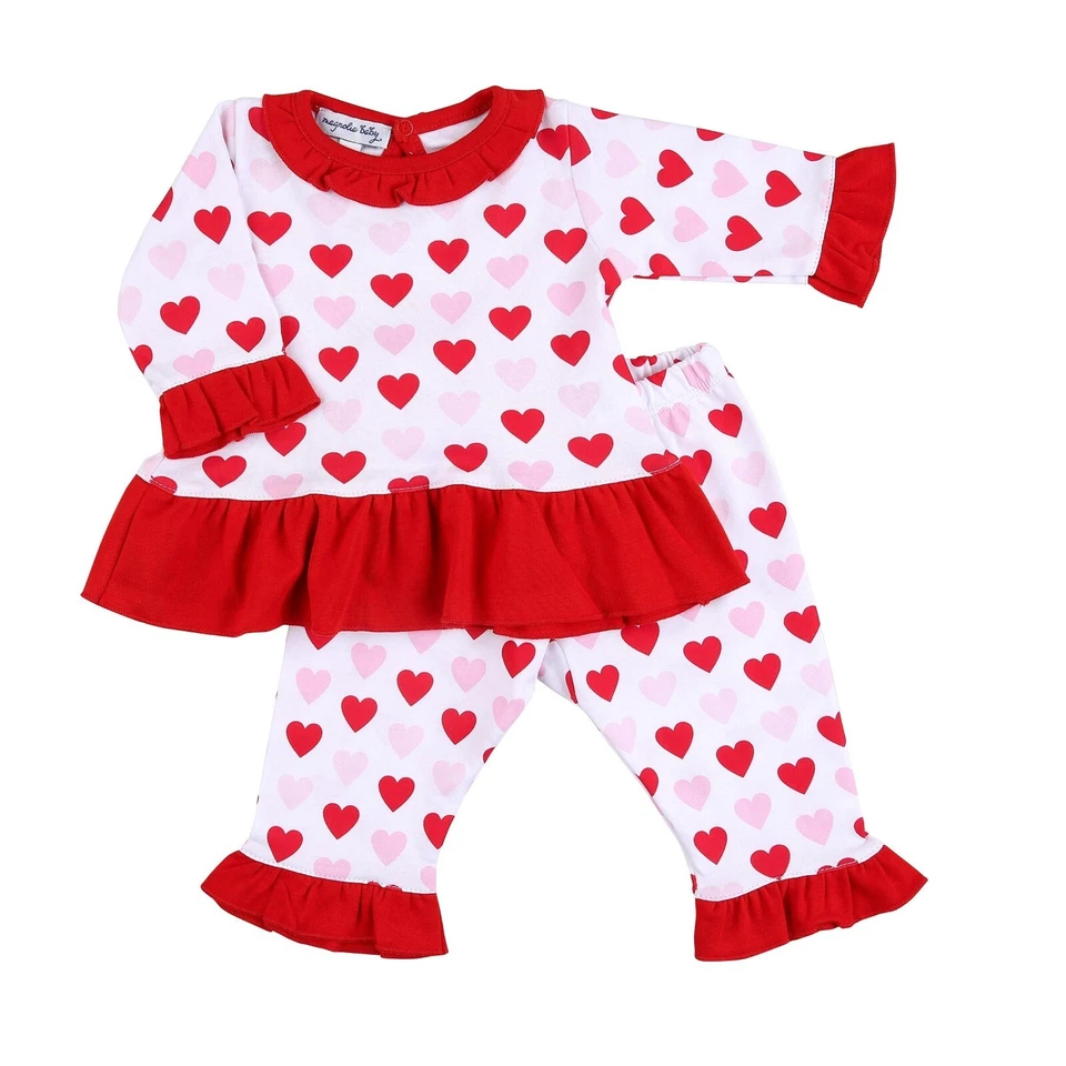 Magnolia Baby Baby Girl Heart to Heart Printed Ruffle 2pc Pant Set Red - Image 1 of 1