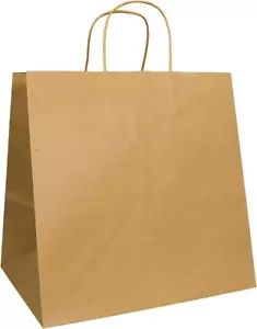 250 Natural Kraft Bags Paper 11.8x 9.5x 12 Tote Handle Bags Box of 250 - Picture 1 of 10