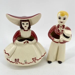 Pair Goldammer Ceramics Girl Boy Figurine Vases Vintage San Francisco Rose Kitch - Picture 1 of 10