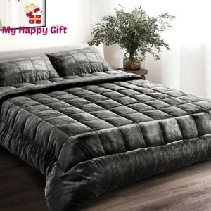 Giselle Bedding Faux Mink Quilt Comforter Fleece Throw Blanket Charcoal SK - Picture 1 of 9