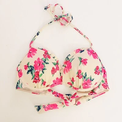 L.A. Hearts Floral Ruffle Push Up Bikini Top Large Pink Cream Underwire - Image 1 of 4