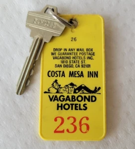 Portachiavi e portachiavi vintage Motel Costa Mesa Inn Vagabond camera d'albergo San Diego CA - Foto 1 di 3
