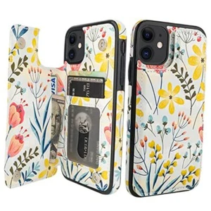 for iPhone 11 Wallet Case with Card Holder Pattern Back Flip Floral Flower - Picture 1 of 7