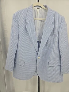 Blazer de Colección John Vance Hecho en Unión EE. UU. Azul Rayas Seersucker 2 Botones Forrado - Imagen 1 de 6