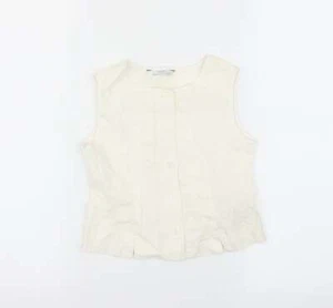 Marks and Spencer Girls Ivory 100% Cotton Basic Blouse Size 6 Years Round Neck - Picture 1 of 12