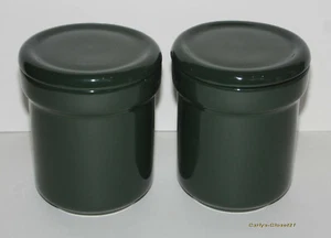 CLAWSON * 2 Vintage Green Pottery Lidded Cheese Pots / Jars * 4.25" (11cm) * 9oz - Picture 1 of 3