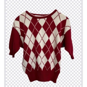 Liz Claiborne Womens Argyle Sweater S Red Cotton Crew-Neck Pullover Knit Vintage - Picture 1 of 5