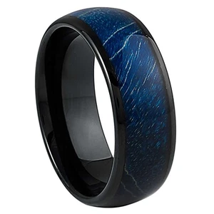 Dome Black IP Azure Stabilized 8mm Men's Tungsten Carbide Ring Wood Resin Inlay - Picture 1 of 4